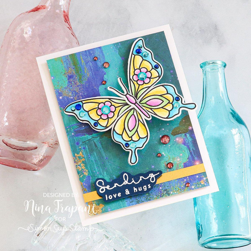 Simon Says Stamps And Dies Mix And Match Butterflies set744mm Splendor Love and Hugs Card