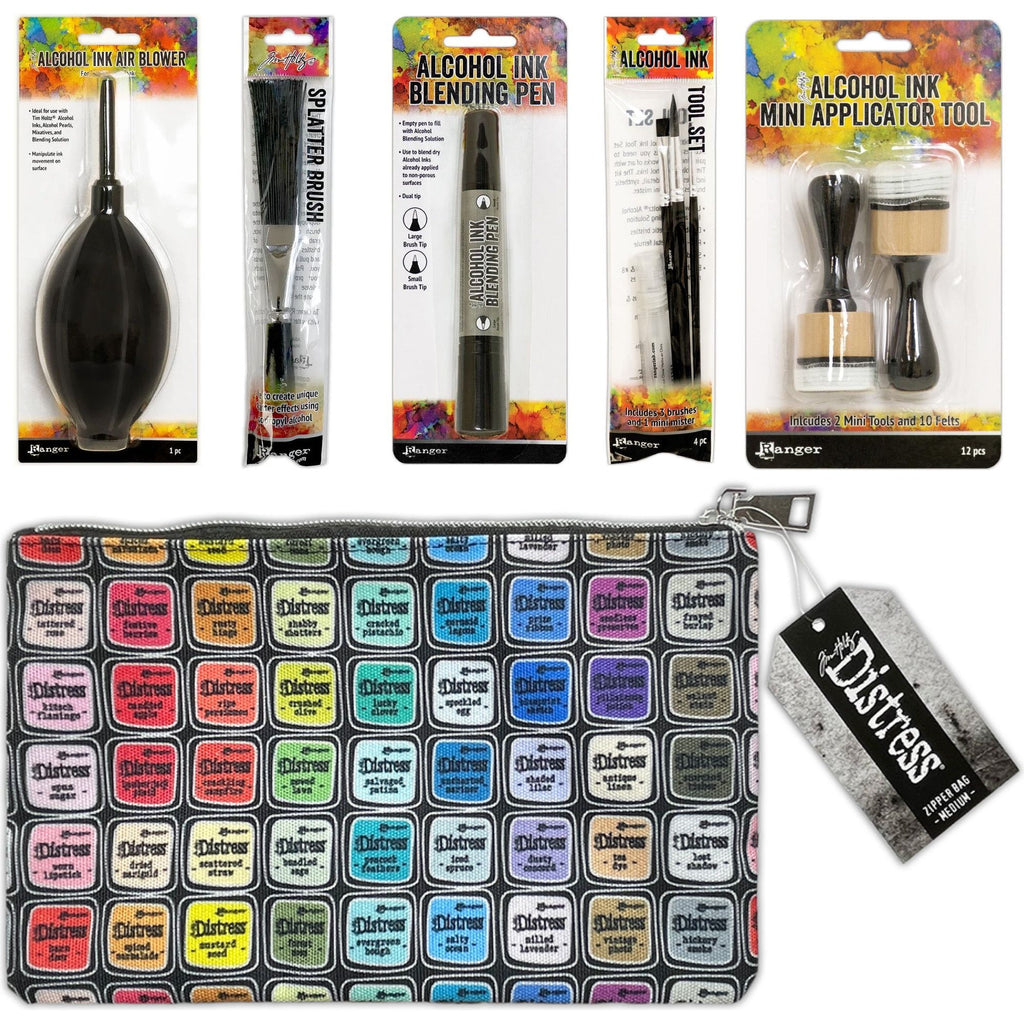 Tim Holtz Medium 6 x 10 Distress Zipper Bag And Alcohol Ink Tools Bundle