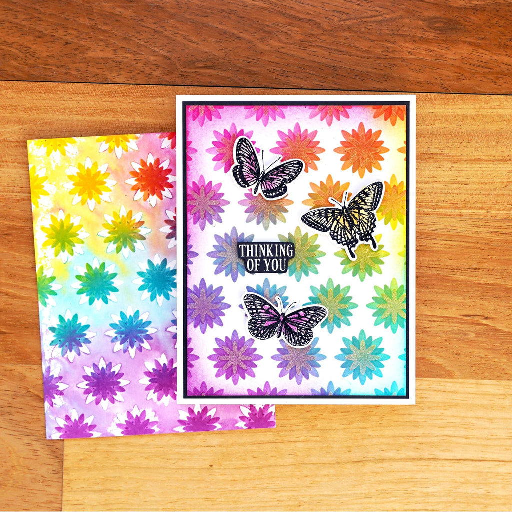 Ranger Simon Hurley In Bloom Stencils hus80992 rainbow flower cards