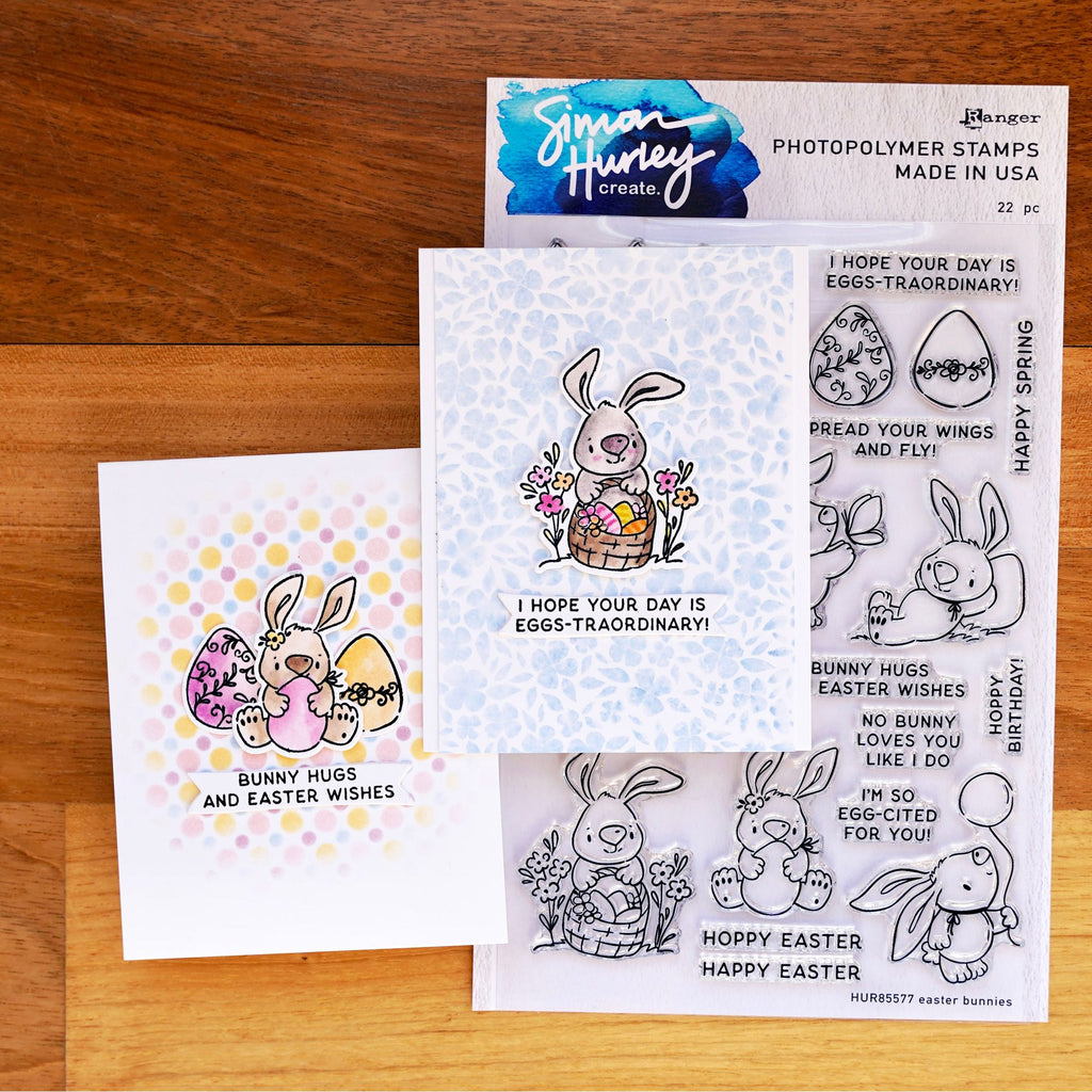 Ranger Simon Hurley Easter Bunnies Clear Stamps hur85577 card samples with stamp set