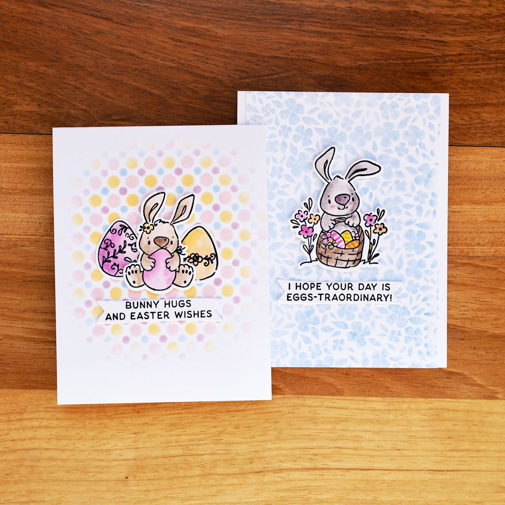 Ranger Simon Hurley Easter Bunnies Clear Stamps hur85577 card samples with stamp set rabbit and egg cards