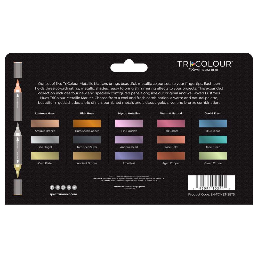 Spectrum Noir TriColour Metallic Pens 5 Pack sn-tcmet-set5 Back of Package