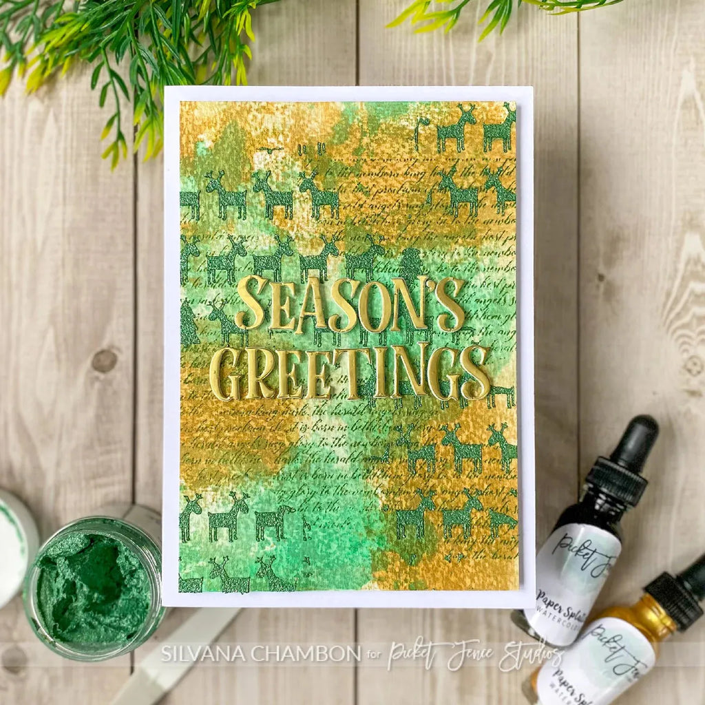 Picket Fence Studios Paper Splatter Watercolor Liquid Christmas Green ps-101 seasons greetings