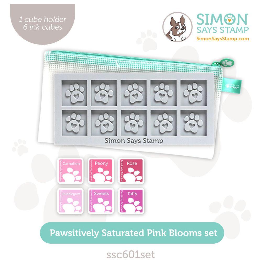 Simon Says Stamp Pawsitively Saturated Ink Cubes Pink Blooms And Gray Cube Holder Set