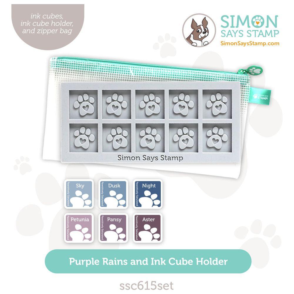 Simon Says Stamp Pawsitively Saturated Ink Cubes Purple Rains and Gray Cube Holder set ssc615set DieCember