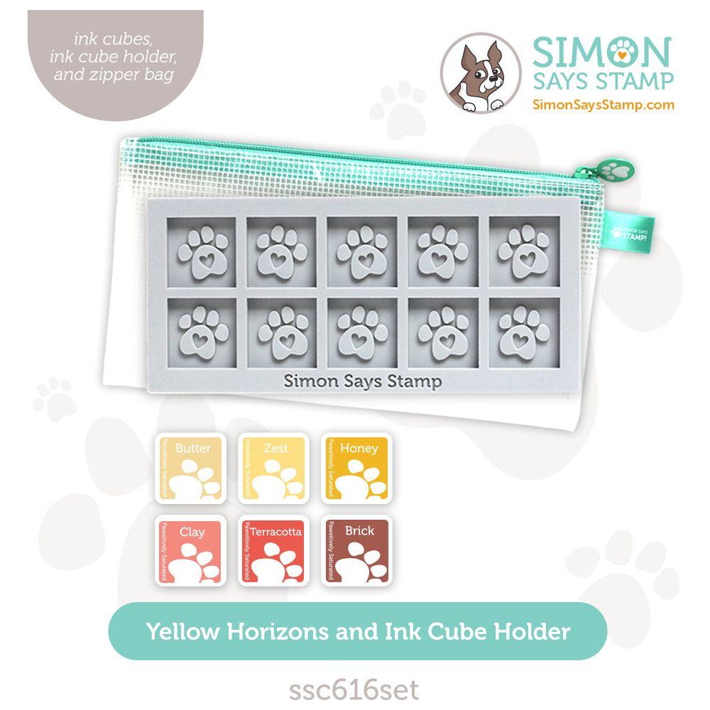 Simon Says Stamp Pawsitively Saturated Ink Cubes Yellow Horizons And Gray Cube Holder Set ssc616set Sweet Wishes