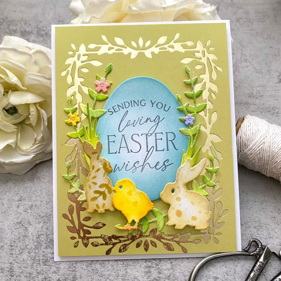 Papertrey Ink Into the Blooms Spring Nest Stencil-0064 easter wishes