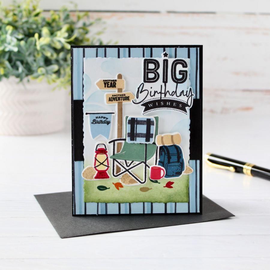 Papertrey Ink Playful Stripes Stencils-0070 big birthday wishes