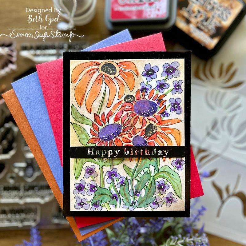 Simon Says Stamp Stencils Retro Flowers ssst221710 Birthday Card  | color-code:ALT02