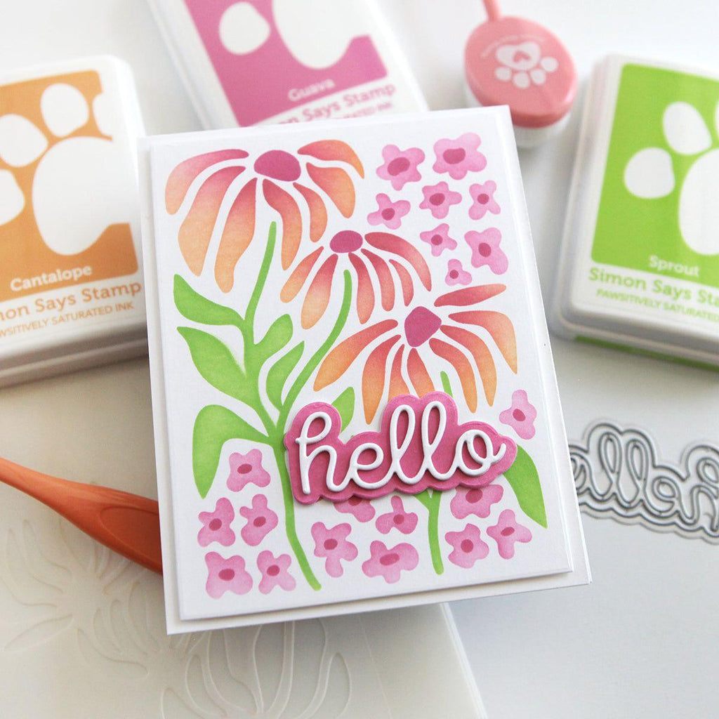 Simon Says Stamp Stencils Retro Flowers ssst221710 Hello Card  | color-code:ALT03