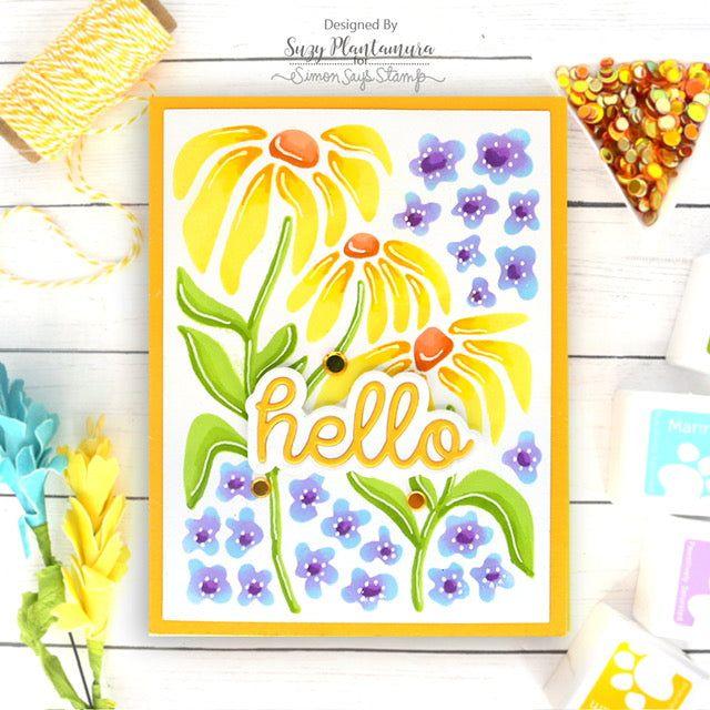 Simon Says Stamp Stencils Retro Flowers ssst221710 Hello Card  | color-code:ALT05