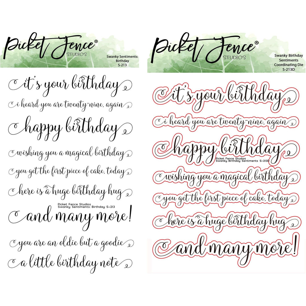 Picket Fence Studios Swanky Sentiments: Birthday Stamps and Dies Bundle