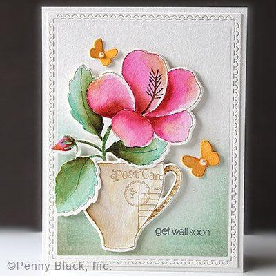 Penny Black Brew-Tea-Ful Clear Stamp and Die Set pink flower