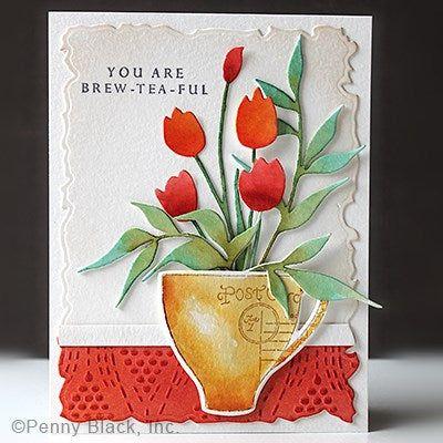 Penny Black Brew-Tea-Ful Cut Out Coordinating Dies 51-823 red flowers