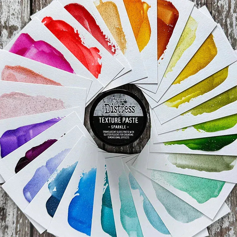 Ranger Tim Holtz Distress Texture Paste Sparkle And Black Opaque Bundle rainbow sparkle swatches | color-code:ALT01