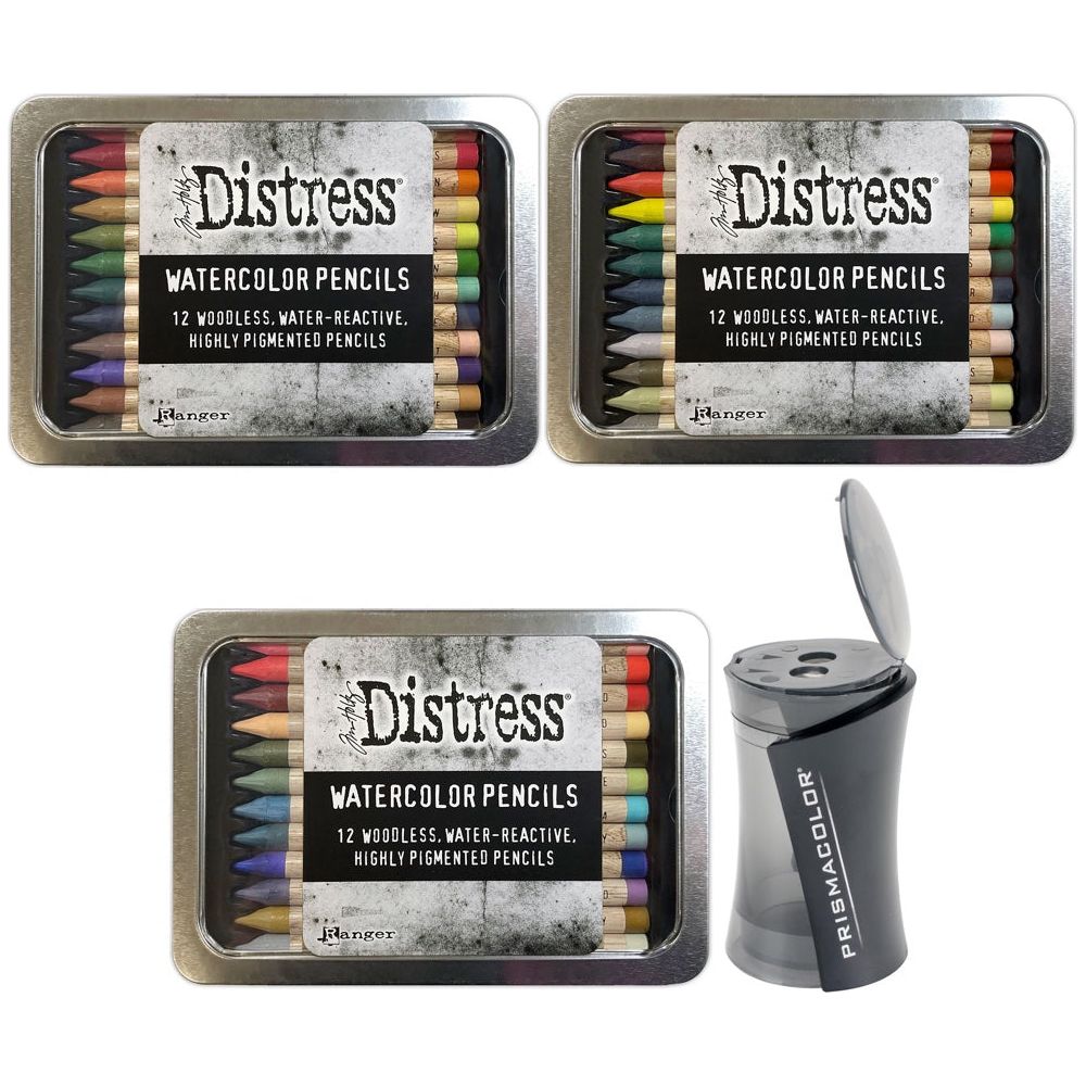 Tim Holtz Distress Watercolor Pencils Sets 4, 5, 6 And Sharpener Bundle Ranger