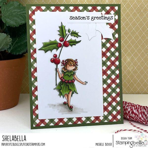 Stamping Bella Tiny Townie Garden Girl Holly Cling Stamp eb1266 season's greetings