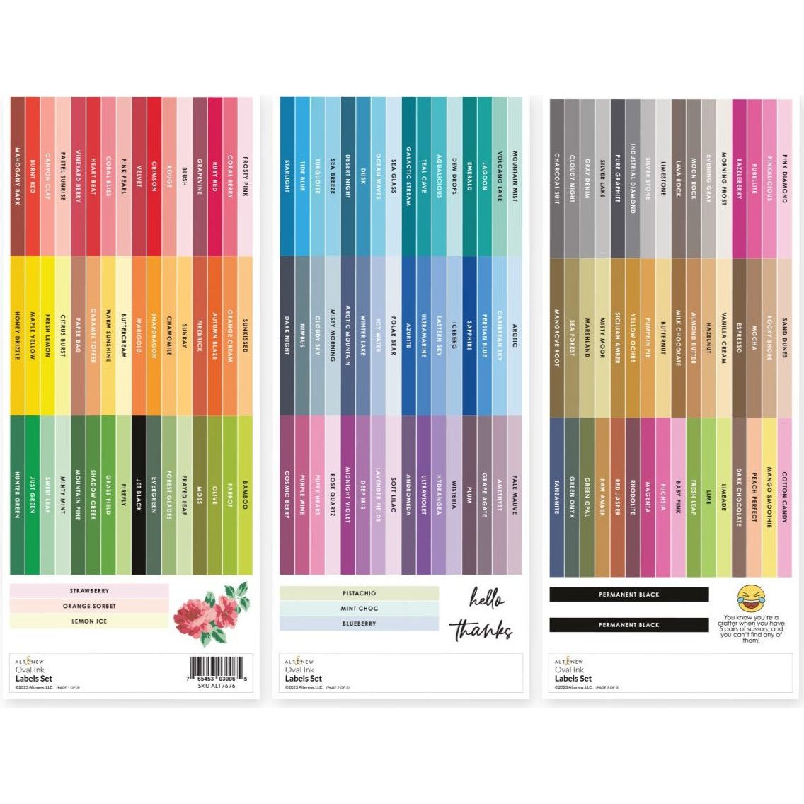 Altenew Small Ink Blending Brush Label Set - All Crisp Dye Ink Colors (4 Sheets)