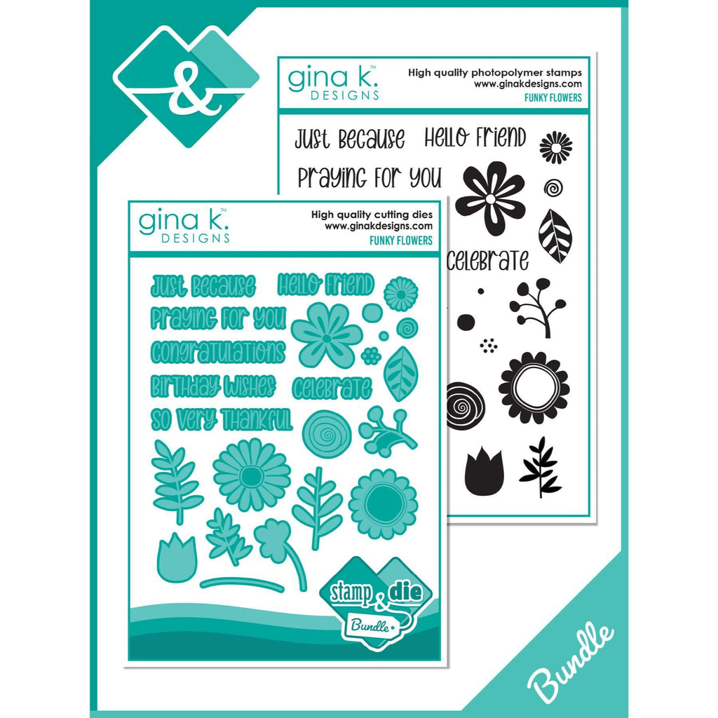 Gina K Designs Funky Flowers Clear Stamp and Die Bundle die0411