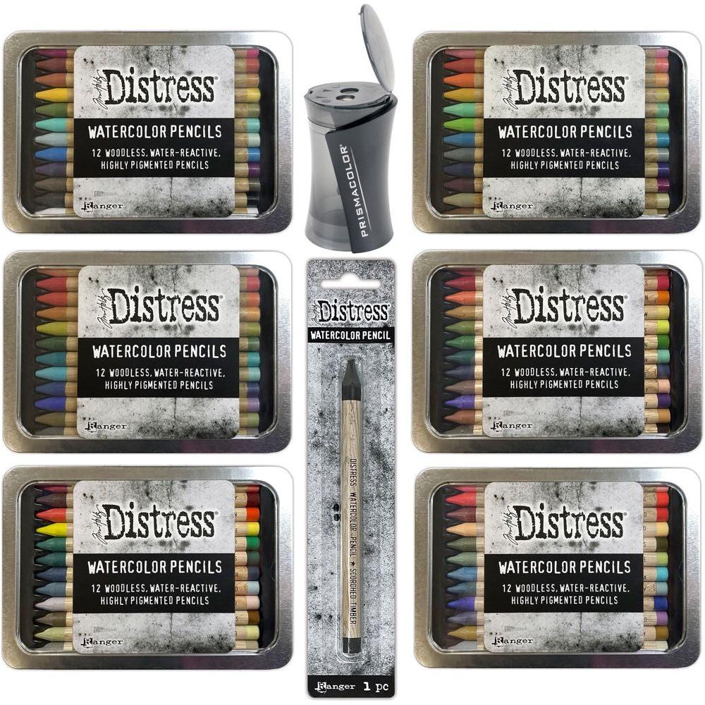 Tim Holtz Distress Watercolor Pencils Bundle of 73 And Sharpener Ranger