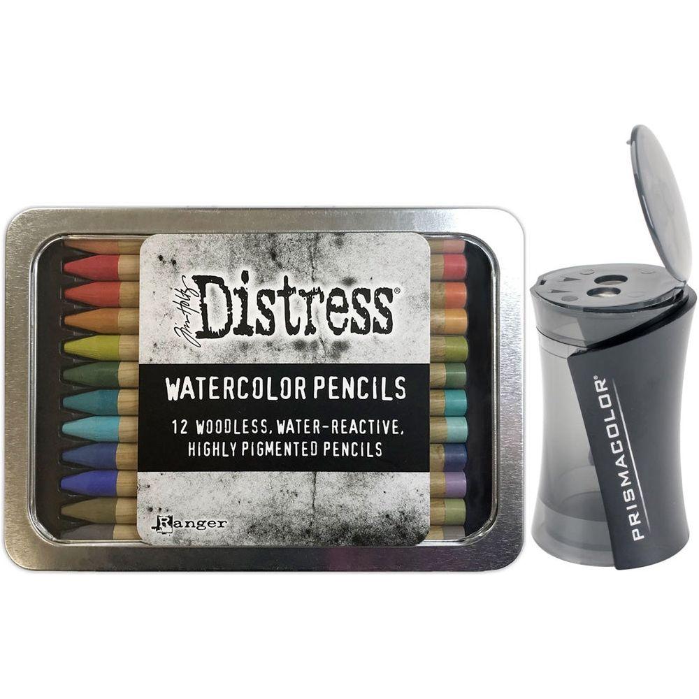 Tim Holtz Distress Watercolor Pencils Set 3 And Pencil Sharpener Bundle