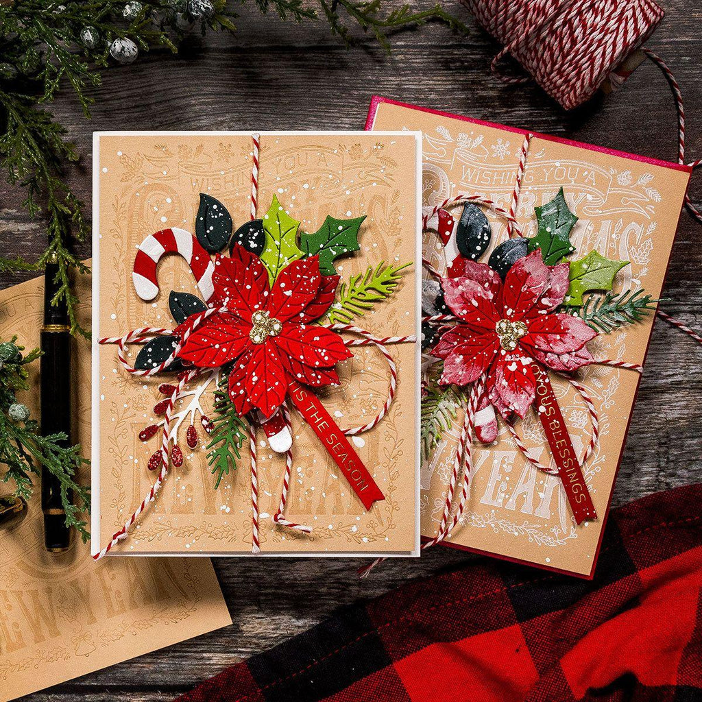 BP-072 Spellbinders Merry Christmas and Happy New Year Press Plate poinsettias | color-code:ALT01