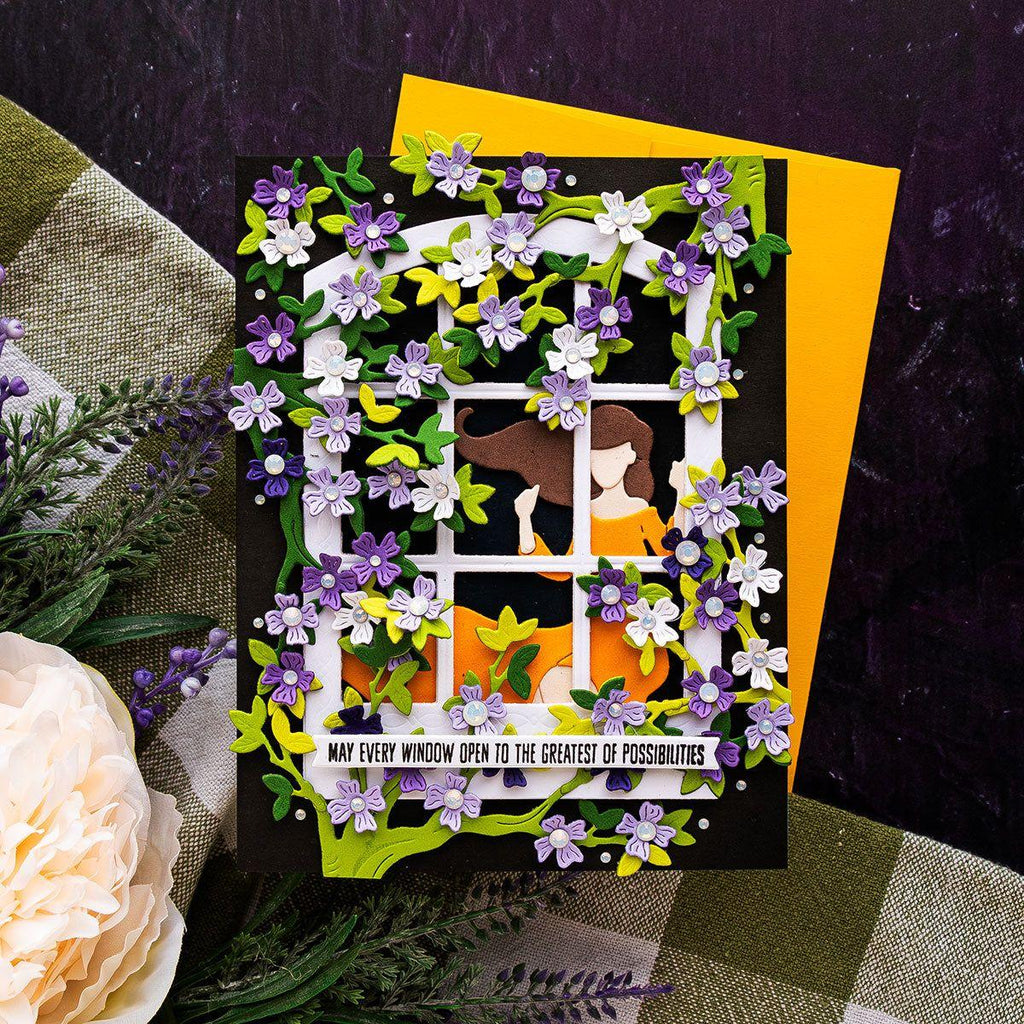 stp-222 Spellbinders Sending Sunshine Sentiments Clear Stamps purple flowers | color-code:ALT01