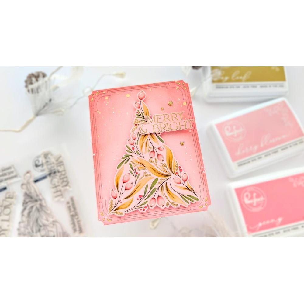 Pinkfresh Studio Festive Foliage Tree Stamps Dies Stencils And Press Plate Bundle Pink Christmas Card | color-code:ALT02