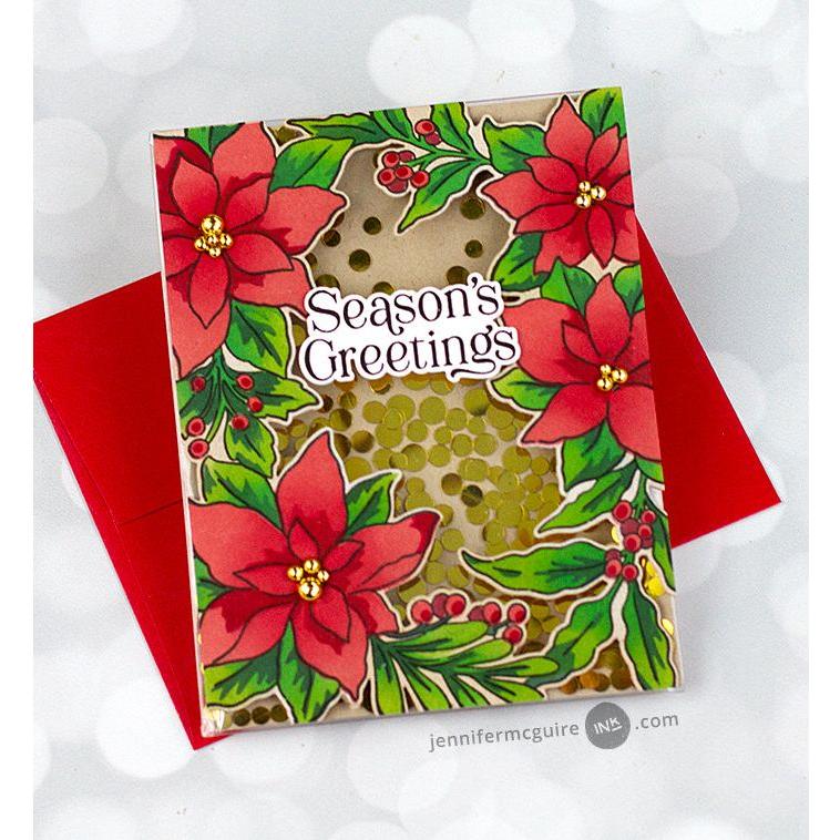 Pinkfresh Studio Poinsettia Frame Cling Stamps 253624 Season’s Greetings Card | color-code:ALT01