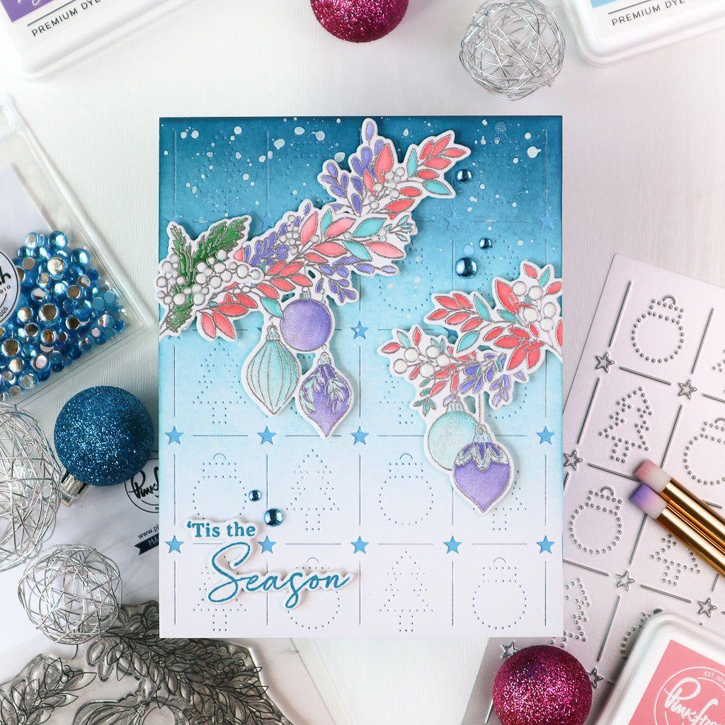 Pinkfresh Studio Deck The Halls Stamps Dies Stencils And Washi Tape Bundle Tis’ The Season Card | color-code:ALT03