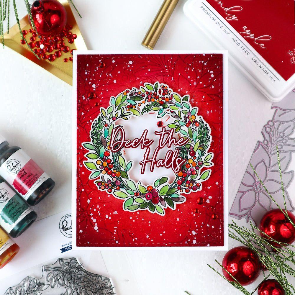 Pinkfresh Studio Deck The Halls Stamps Dies Stencils And Washi Tape Bundle Bright Red Christmas Card | color-code:ALT02