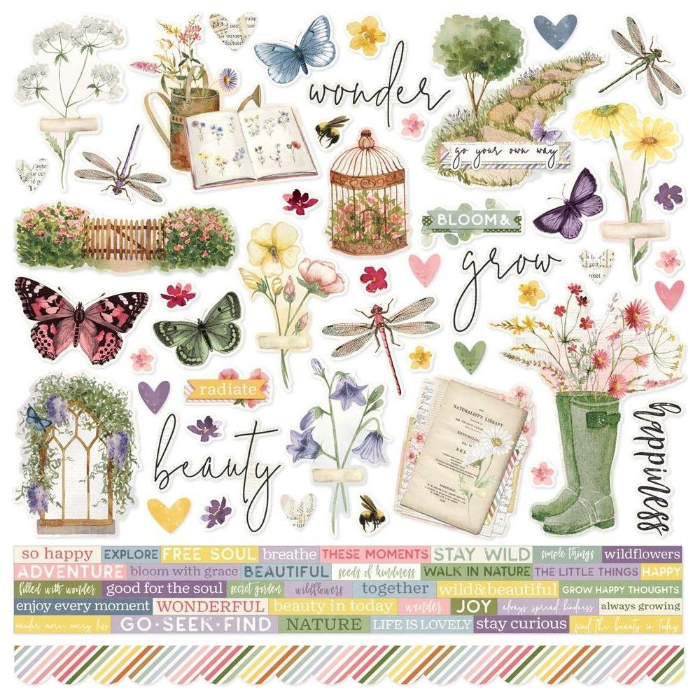 Simple Stories Vintage Meadow Flowers 12 x 12 Collection Kit 22600 Cardstock Stickers