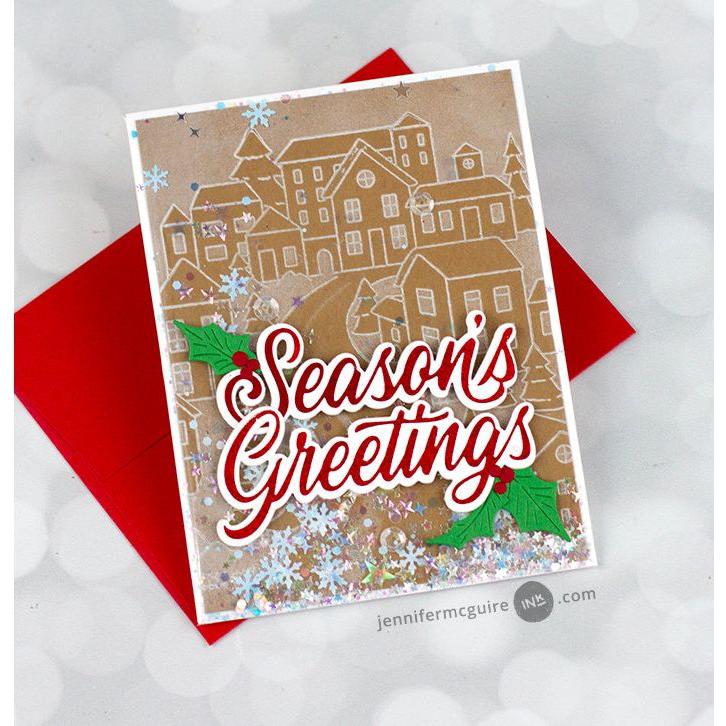 Pinkfresh Studio Holiday Street Stamp Stencils And Press Plate Bundle Season’s Greetings Card | color-code:ALT02