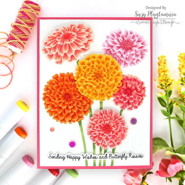 Simon Says Stamp Embossing Folder and Cutting Dies Zippy Zinnias sfd401 Sunny Vibes Happy Wishes Card | color-code:ALT01