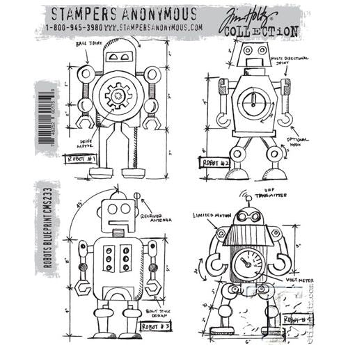 Simon Says Stamp! Tim Holtz Cling Rubber Stamps ROBOTS BLUEPRINT CMS233