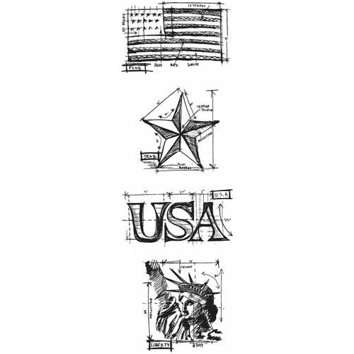 Simon Says Stamp! Tim Holtz Mini Blueprints Strip AMERICANA Cling Rubber Stamps THMB006