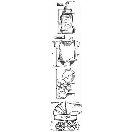 Simon Says Stamp! Tim Holtz Mini Blueprints Strip BABY Cling Rubber Stamps THMB022