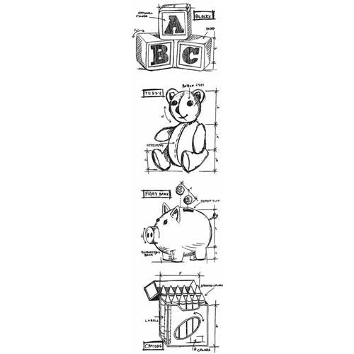 Simon Says Stamp! Tim Holtz Mini Blueprints Strip CHILDHOOD Cling Rubber Stamps THMB023