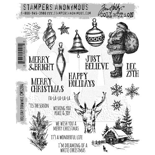 Simon Says Stamp! Tim Holtz Cling Rubber Stamps HOLIDAY DRAWINGS CMS284