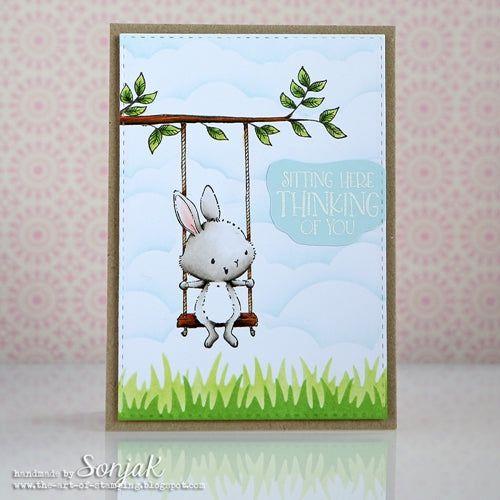 Simon Says Stamp! Purple Onion Designs BUNNY ON SWING Cling Stamp pod1017