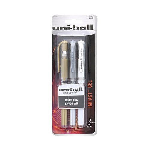 Uni-Ball Gel Impact UM-153 White [Pack of 3] Broad 1.0mm Rollerball