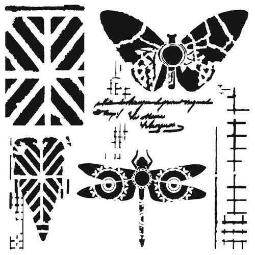 Simon Says Stamp! The Crafter's Workshop DRAGONFLY COLLAGE 6x6 Stencil tcw949s