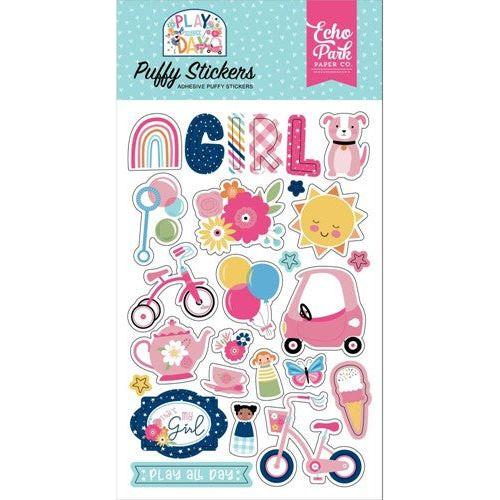 Simon Says Stamp! Echo Park PLAY ALL DAY GIRL Puffy Stickers pag268066*