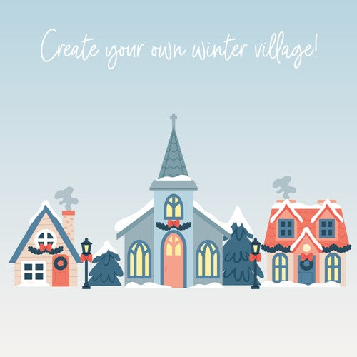 12 Whimsical Winter Watercolor Villages, Scrapbook Paper