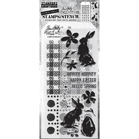 Tim Holtz Clear Stamps and Stencil HIPSTER BUNNY THMM164 – Simon
