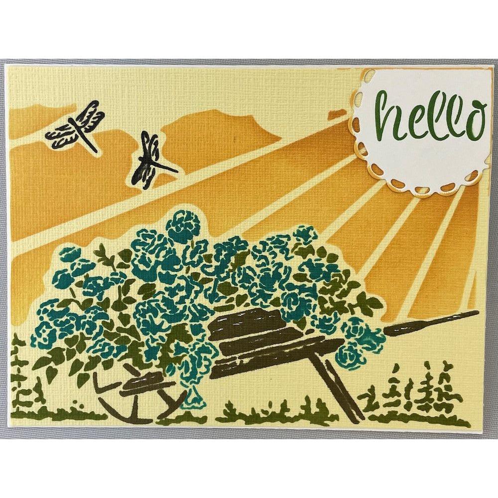 The Crafter's Workshop A2 LAYERED HAPPY WHEELBARROW Stencil tcw6020 hello