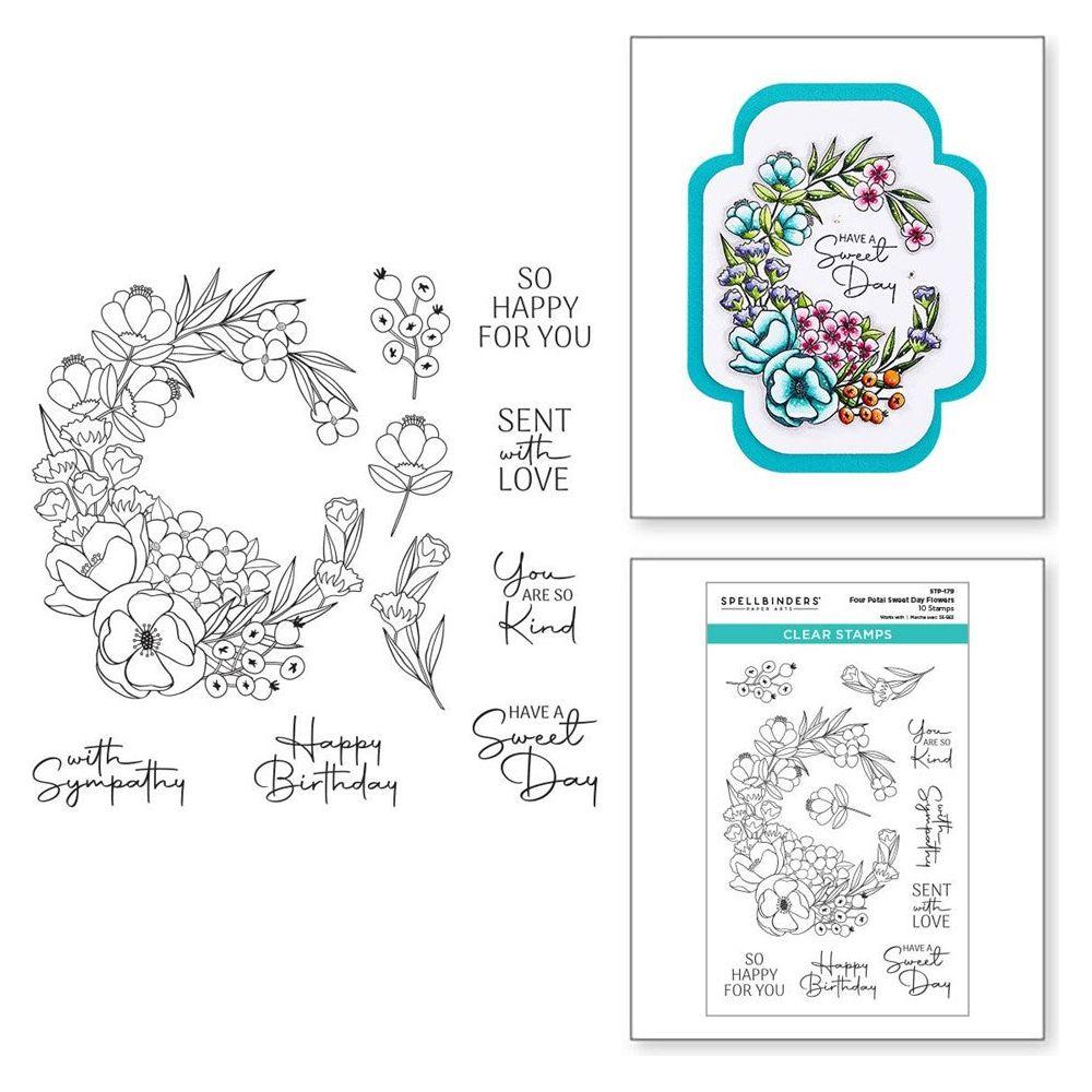 STP-179 Spellbinders FOUR PETAL SWEET DAY FLOWERS Clear Stamps detail