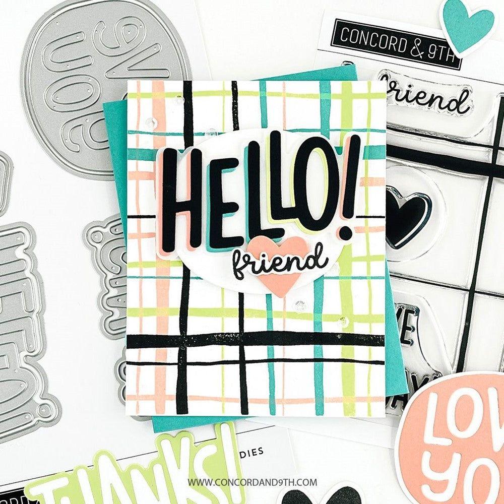 Concord & 9th MARKERED TURNABOUT Clear Stamps 11756 plaid hello card