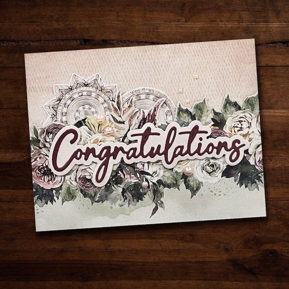 Paper Rose CONGRATULATIONS LARGE Die 28924 floral congrats card