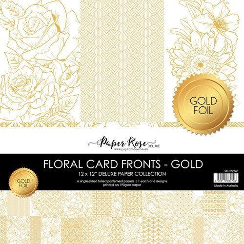 Paper Rose Floral Card Fronts Gold Foil 12x12 Paper 29245